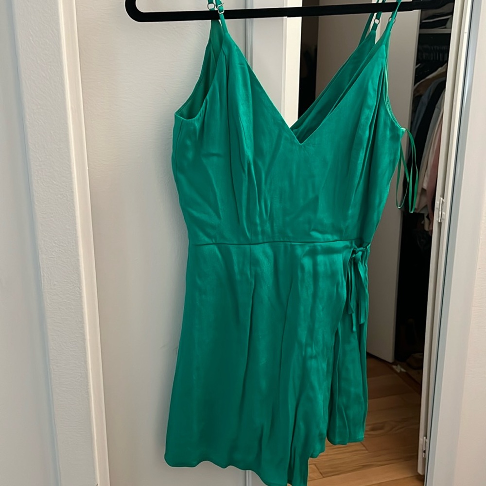 Green Superdown romper. XS